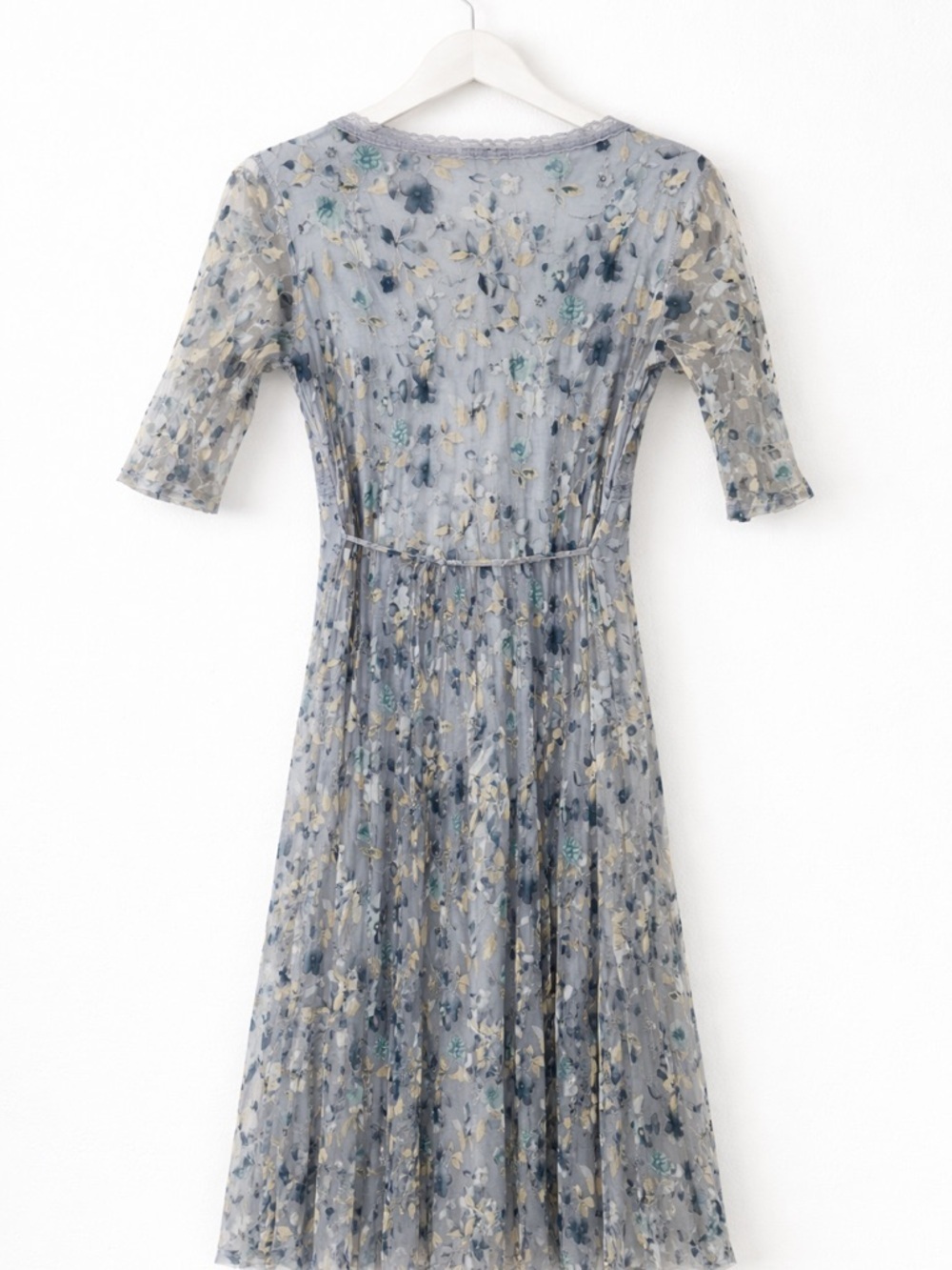 Vintage Y2K Blue Floral Embroidered Mesh Midi Dress Sz M Cottagecore Fairycore - Picture 3 of 11